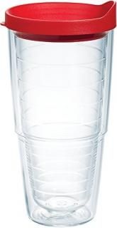Tervis Clear & Colorful Insulated Tumbler with Red Lid 24 oz Tritan Clear