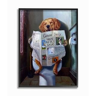 Stupell Industries Dog Reading The Newspaper On Toilet 򤤳֥åե졼ɥȡ11 x 14
