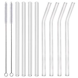 ALINK Glass Smoothie Straws 10 x 10 mm Long Reusable Clear Drinking Straws for S