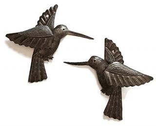 Hummingbirds Haitian Recycled Metal Drum Wall Art set of 2 15cm x 14cm