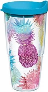 Tervis Watercolour Pineapples Wrap Clear Inner Tumbler with Turquoise Lid 710ml