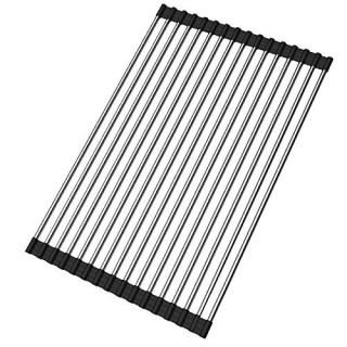 Roll-up Drying Rack Stainless Steel Foldable Over Sink Rack Black 17.7''LX10.2''