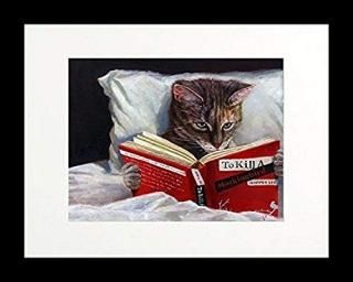 Framed Late Night Thriller??Cat Reading to Kill a Mockingbird by Lucia Heffernan