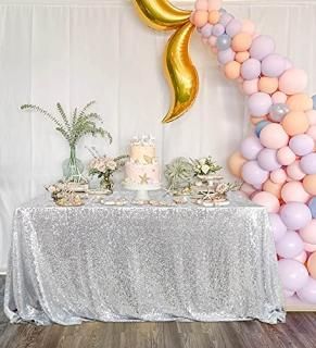 150cm x 260cm Silver - QueenDream 150cm x 260cm sequin tablecloth for wedding an