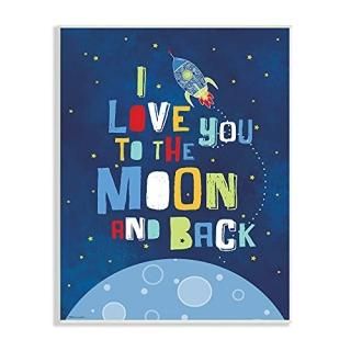 Stupell Home Decor I Love You Moon and Back Rocket Ship Wall Plaque Art 10 x 0.5