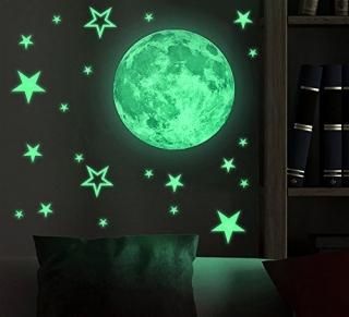 Marsway Removable 30cm Moon Stars Glow in the Dark Sticker Night Luminous Kids R