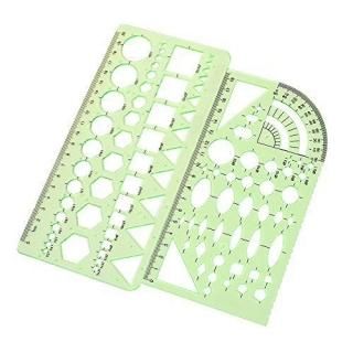 2PCS Plastic Green Measuring Templates Geometric Rulers for Office and School Bu