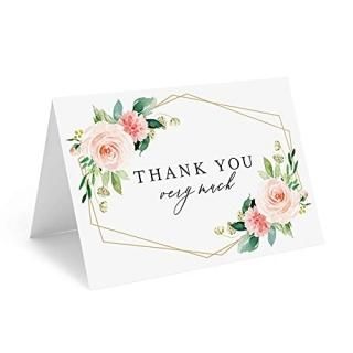 Bliss Collections Thank You Cards - 25 Geo Floral Cards with Envelopes 4 x 6 Unc