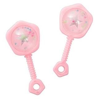 6cm Plastic Pink Baby Rattle Baby Shower Favours Pack Of 6