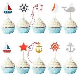 72 Pieces Nautical Cupcake Toppers for Ocean Sailing Theme Party Birthday Party 