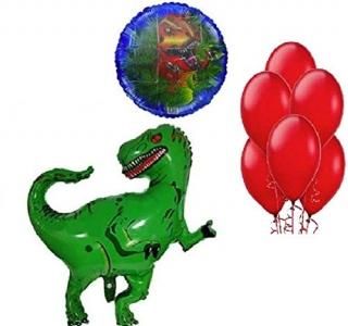 Dinosaur Party Happy Birthday Balloons - 10 Piece Jurassic Decoration Kit - Heli