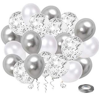 White Silver Confetti Latex Balloons 50 Pack 12inch Silver Metallic Chrome Party