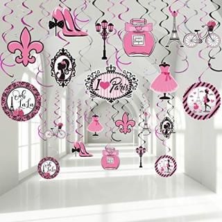 30 Pieces Paris Party Decorations Pink Paris Party Hanging Swirl Ooh La La Eiffe