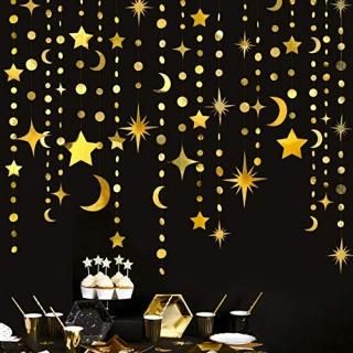 Gold Star Moon Circle Dot Garland Party Decorations Kit Hanging Crescent and Twi