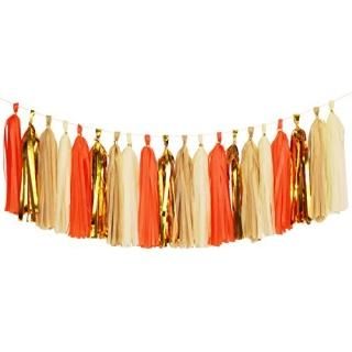 Orange+metallic Gold+tan+ivory - Koker Tassel Garland Tissue Paper Tassels Banne