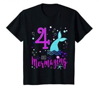 Kids Mermaid Girls 4th Birthday Shirt 4 Years Old Party Gift