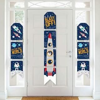Big Dot of Happiness Blast Off to Outer Space - Hanging Vertical Paper Door Bann