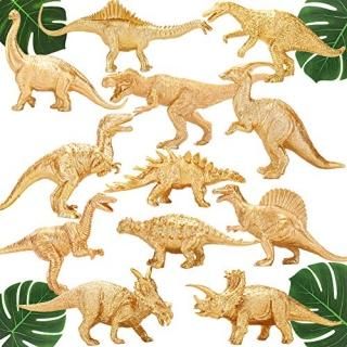 Metallic Gold Plastic Dinosaurs Figurine Toys 12PCS Jumbo Golden Dinosaur Figure