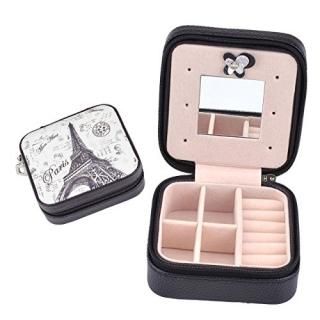 Black - Yoption Paris tower Pattern PU Jewellery Holder Box Display Accessories 