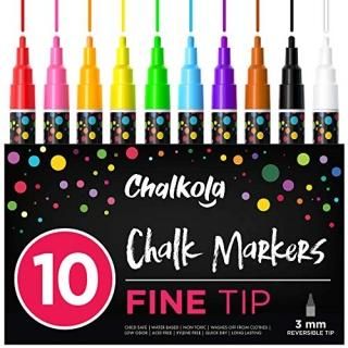Fine Tip - 3mm - Fine Tip Chalk Markers - Pack of 10 neon Colour pens - Non Toxi