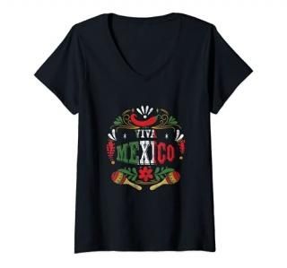 Womens Viva Mexico Mexican Fiesta Cinco De Mayo V-Neck T-Shirt