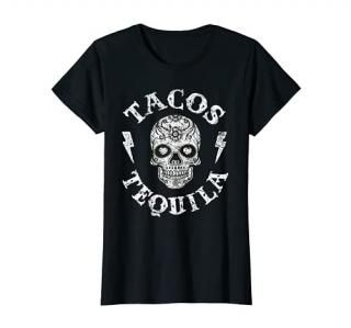 Womens Sugar Skull Tacos & Tequila Shirt Mexican Fun Tee Women T-Shirt