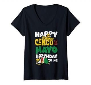 Womens Happy Cinco De Mayo Birthday Drunk Mexican Drinking Tequila V-Neck T-Shir