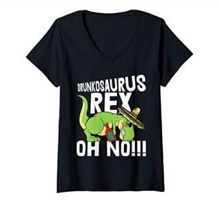 Womens Drunk-o-Saurus Cinco De Mayo T-rex Dinosaur Drinking Mexican V-Neck T-Shi