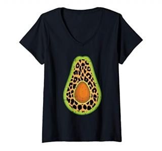 Womens Avocado Leopard Print Cinco De Mayo Fruit Mexican Fiesta V-Neck T-Shirt