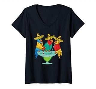 Womens Parrot Cinco De Mayo Mexican Fiesta Bird Sombrero Jalapeno V-Neck T-Shirt