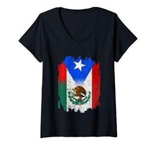 Womens Mexirican Mexico Flag Puerto Rico Flag Boricua Chicano Gift V-Neck T-Shir