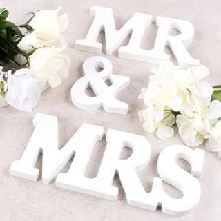 White Wooden Mr and Mrs Signs Wedding Present for Party Table Top Dinner Decorat