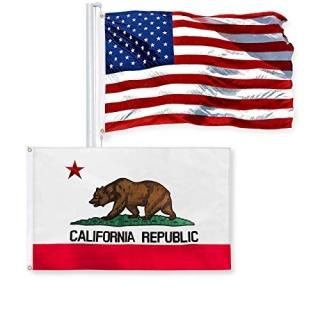 G128 Combo Pack USA American Flag 3x5 Ft Embroidered Stars & California State Fl
