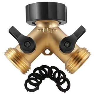 IPOW Solid Brass Body Backyard 2 Way Y Valve Garden Hose Connector Splitter Adap