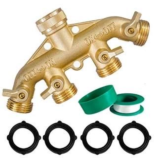Hourleey Brass Garden Hose Splitter 4 Way Solid Brass Hose Connector 3/4 Hose Sp