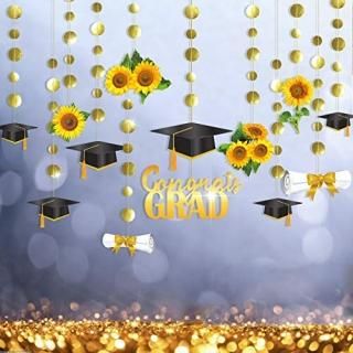 Cap Diploma Sunflower Graduation Party Decoration Congrats Grad Banner Hanging S