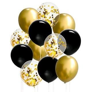50 Pcs 12 Inches Black and Gold Balloons Gold Confetti Balloons Black and Gold M