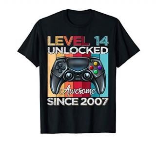 Level 14 Unlocked Awesome Since 2007 14th Birthday Gaming T-Shirt