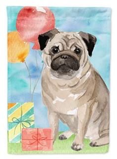 Caroline's Treasures CK3260GF Happy Birthday Pug Flag Garden Size Small Multicol