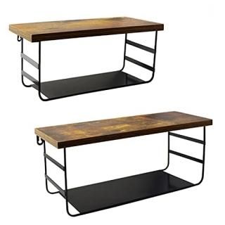 2 Tier Wall Mounted Shelf Set of 2 Wall Floating Shelves with Black Metal for Ba