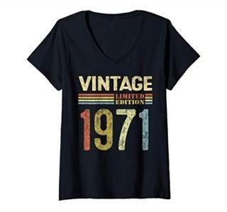 Womens 50 Year Old Gifts Vintage 1971 Limited Edition 50th Birthday V-Neck T-Shi