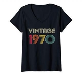 Womens 51th Birthday Gift Idea Vintage 1970 T-Shirt Distressed V-Neck T-Shirt