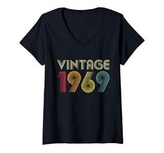 Womens 50th Birthday Gift Vintage 1969 Retro Men Women Mom Dad V-Neck T-Shirt