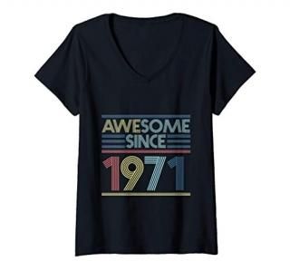 Womens Vintage 50th Birthday Gifts - Awesome Since 1971 V-Neck T-Shirt