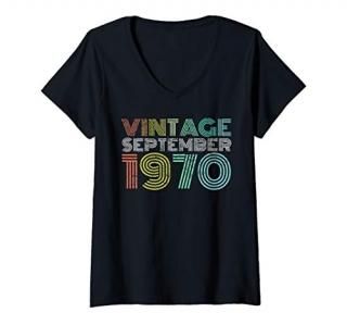 Womens 50th Birthday Gift Vintage September 1970 Fifty 50 Years Old V-Neck T-Shi