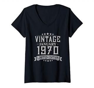 Womens 50th Birthday Gift Vintage January 1970 50 Years Old V-Neck T-Shirt