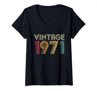 Womens 1971 50th Birthday Vintage Retro Men Women 50 Years Old V-Neck T-Shirt