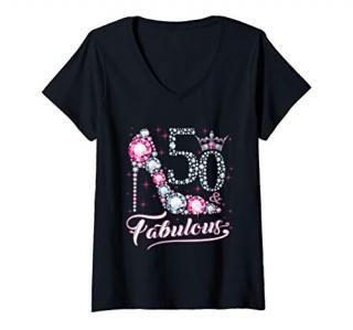 Womens 50 And & Fabulous 1970 50Th Birthday Gift Tee For Womens V-Neck T-Shirt