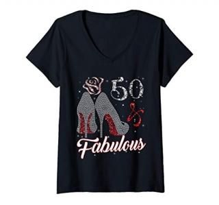 Womens 50 And & Fabulous 1971 50Th Birthday Gift Tee For Womens V-Neck T-Shirt