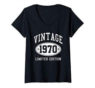 Womens 50th Birthday Gift Vintage 1970 Retro Funny 50 Years Old V-Neck T-Shirt